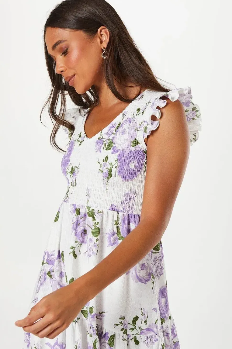 Petite Floral Shirred Bodice Mini Dress