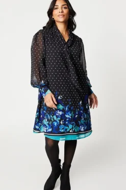 Petite Floral Spot Pussy Bow Shift Dress
