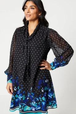 Petite Floral Spot Pussy Bow Shift Dress