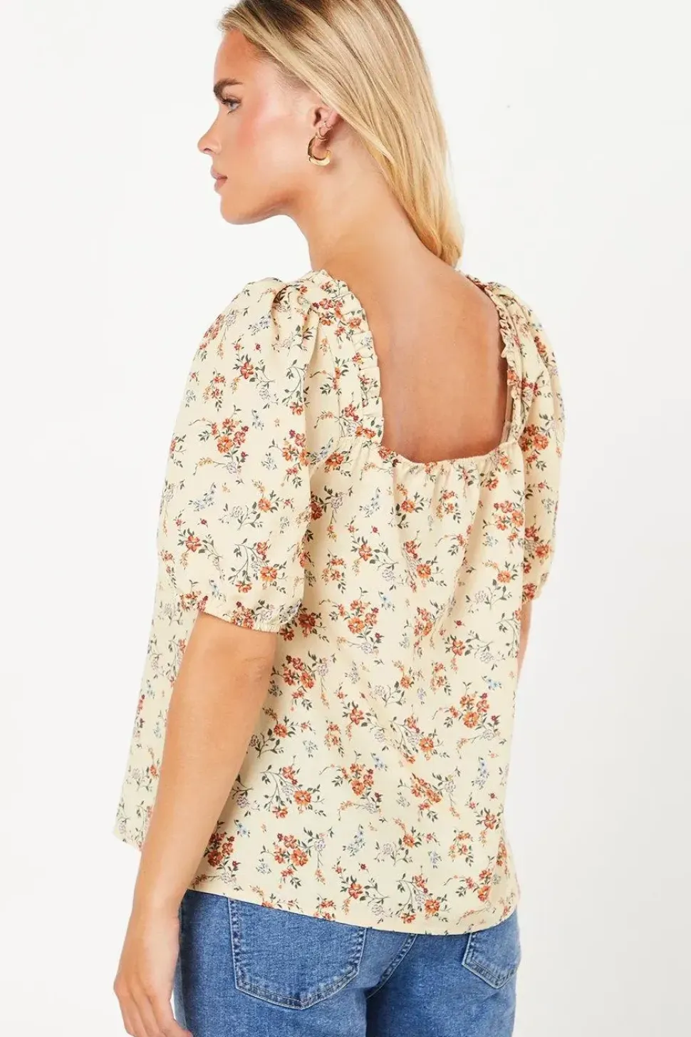 Petite Floral Sweetheart Tie Front Blouse