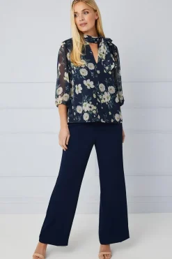 Petite Floral Tie Neck Blouse