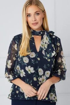 Petite Floral Tie Neck Blouse