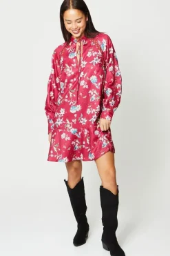 Petite Floral Tie Neck Lace Insert Mini Dress