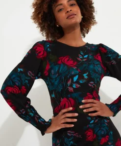 Petite Floral Tie-Waist Puff Sleeve Maxi Dress