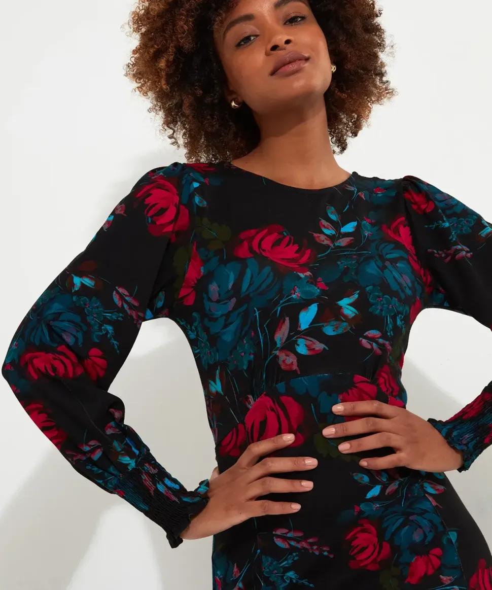 Petite Floral Tie-Waist Puff Sleeve Maxi Dress