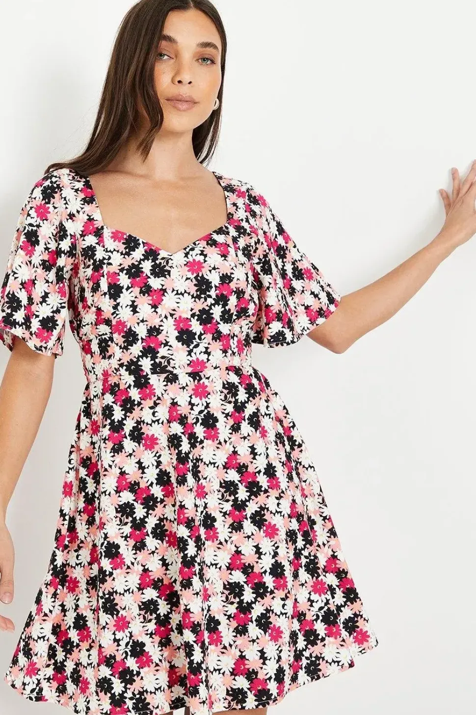 Petite Flutter Sleeve Tie Back Mini Dress