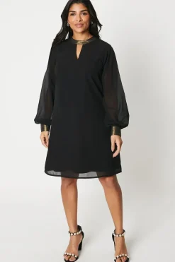 Petite Foil Neck Shift Dress
