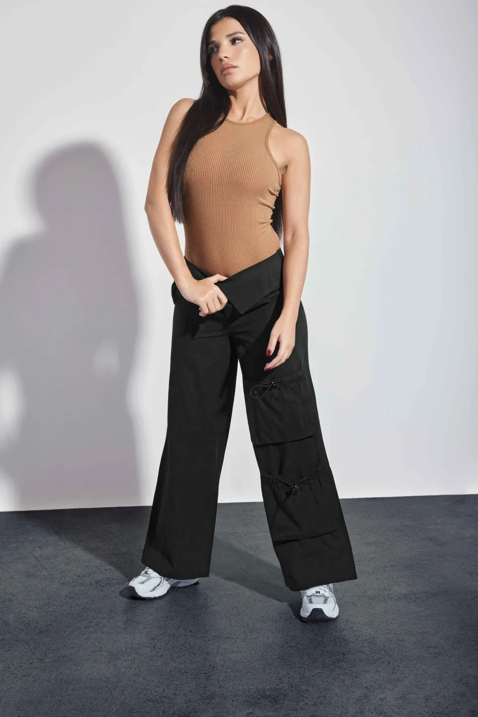 Petite Fold Over Waist Cargo Trousers