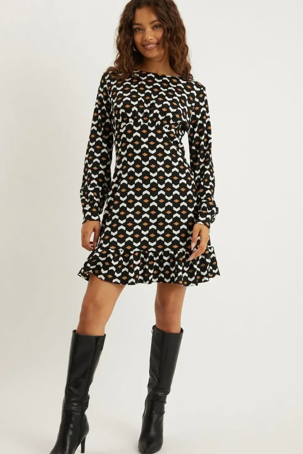 Petite Geo Frill Hem Mini Dress