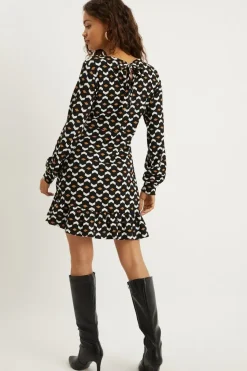 Petite Geo Frill Hem Mini Dress