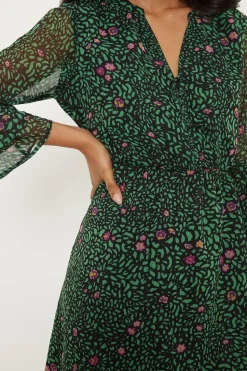 Petite Green Floral Belted Shift Dress