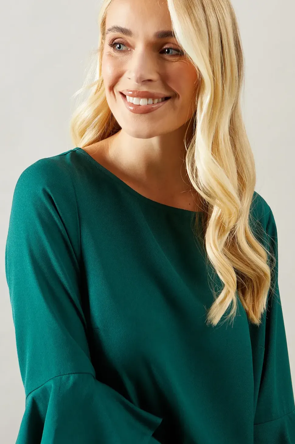 Petite Green Flute Sleeve Shift Dress