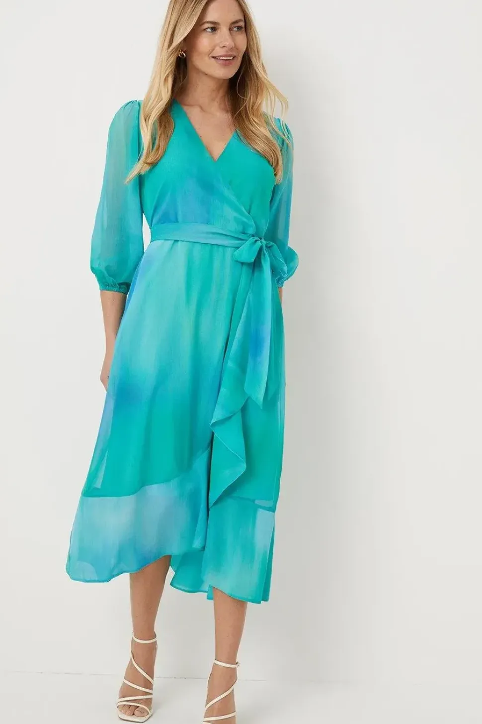 Petite Green Ombre Wrap Dress