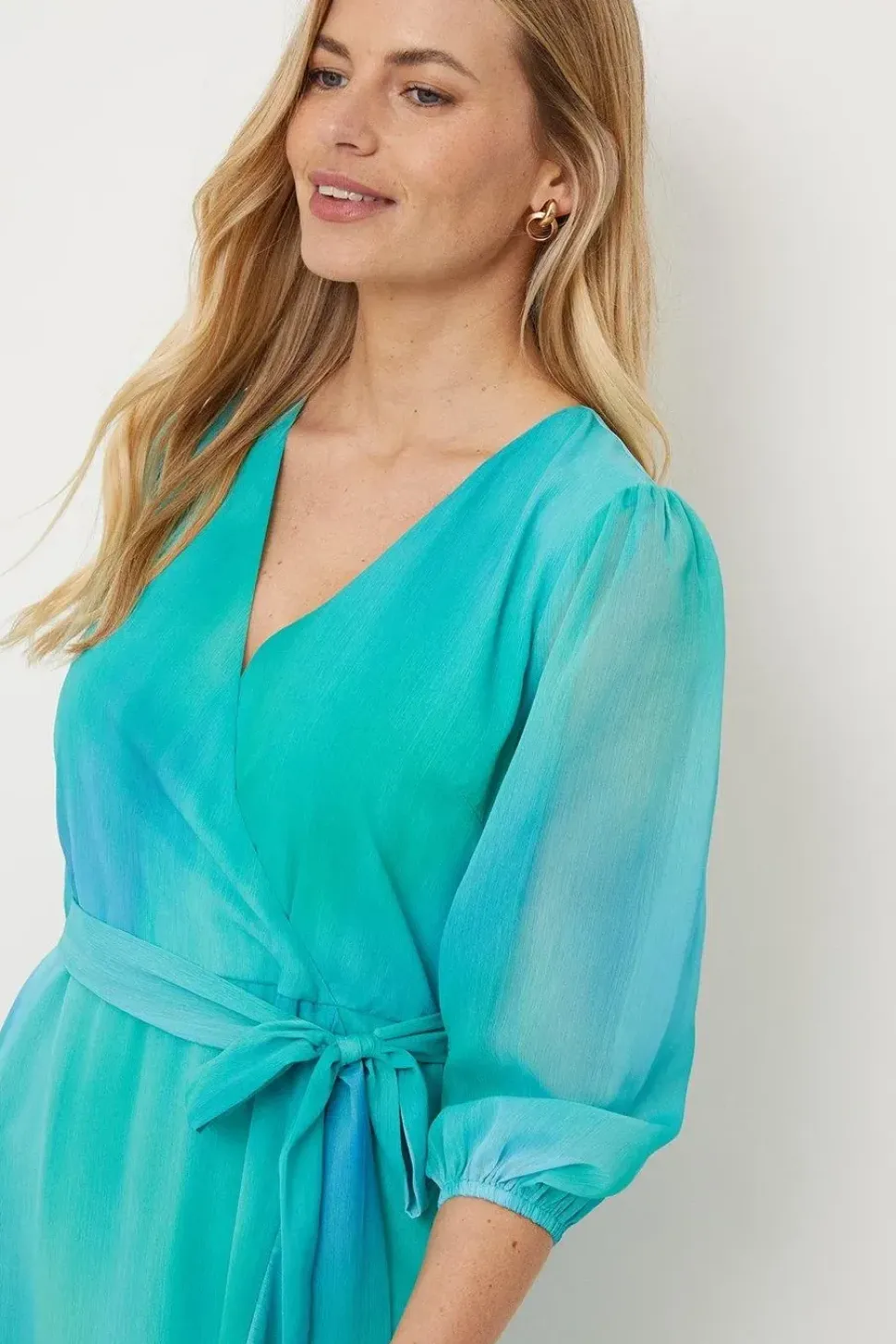 Petite Green Ombre Wrap Dress