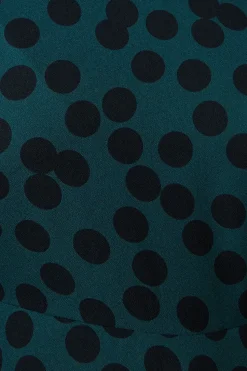 Petite Green Spot Hanky Hem Shirred Cuff Midi Dress