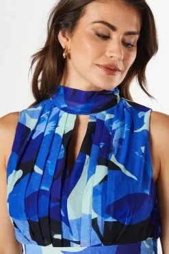 Petite High Neck Pleat Detail Sleeveless Maxi Dress