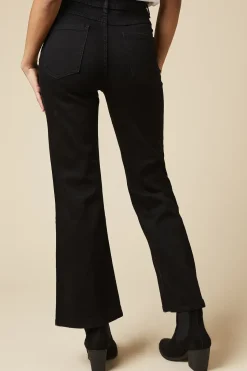 Petite High Rise Button Detail Patch Pocket Flare Jeans
