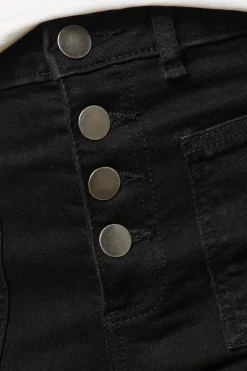 Petite High Rise Button Detail Patch Pocket Flare Jeans
