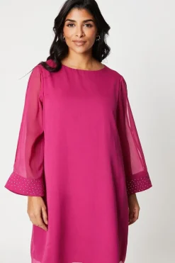 Petite Hotfix Cuff Shift Dress