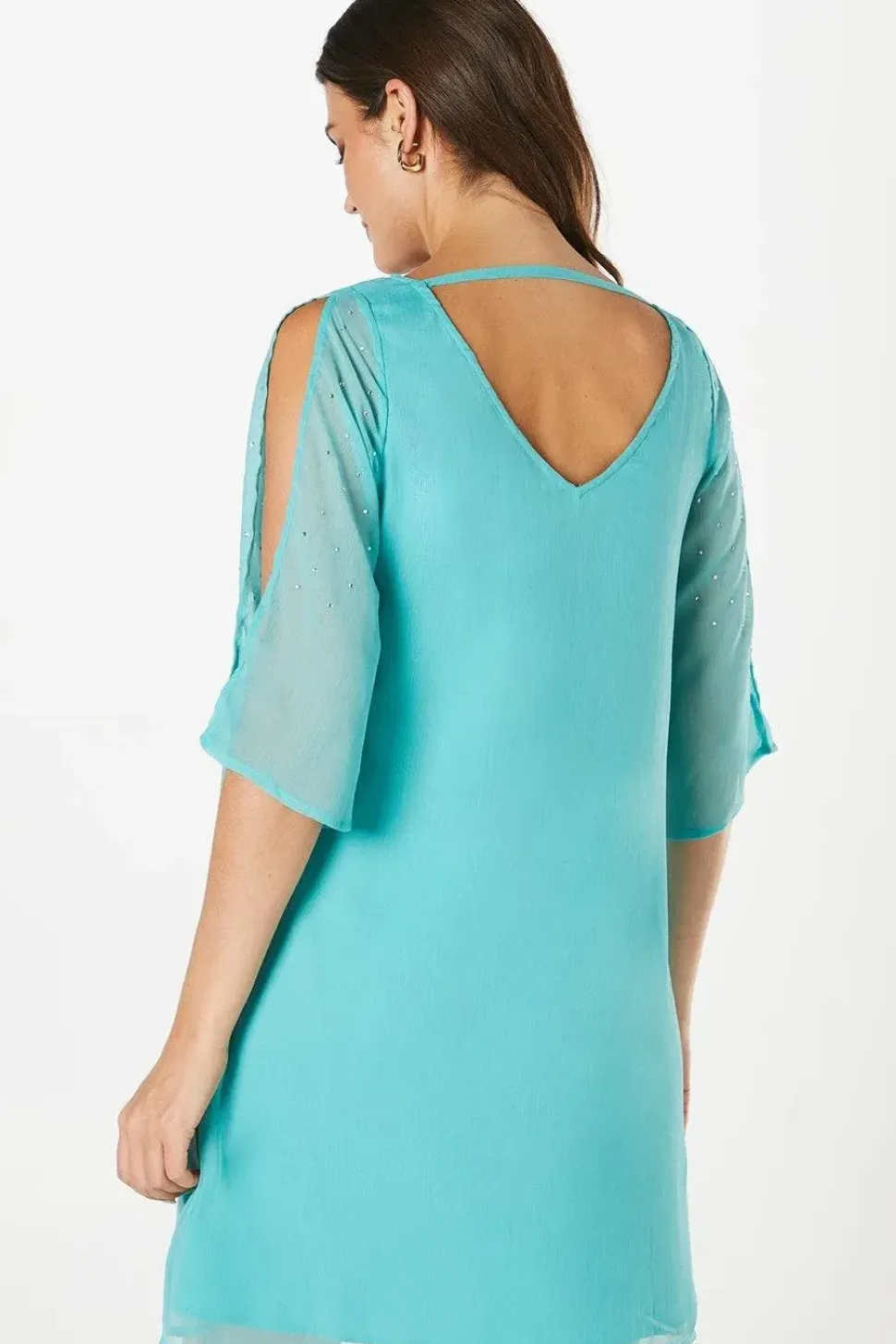 Petite Hotfix V Neck Overlay Dress