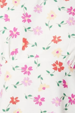 Petite Ivory Floral Angel Sleeve Empire Seam Mini Dress