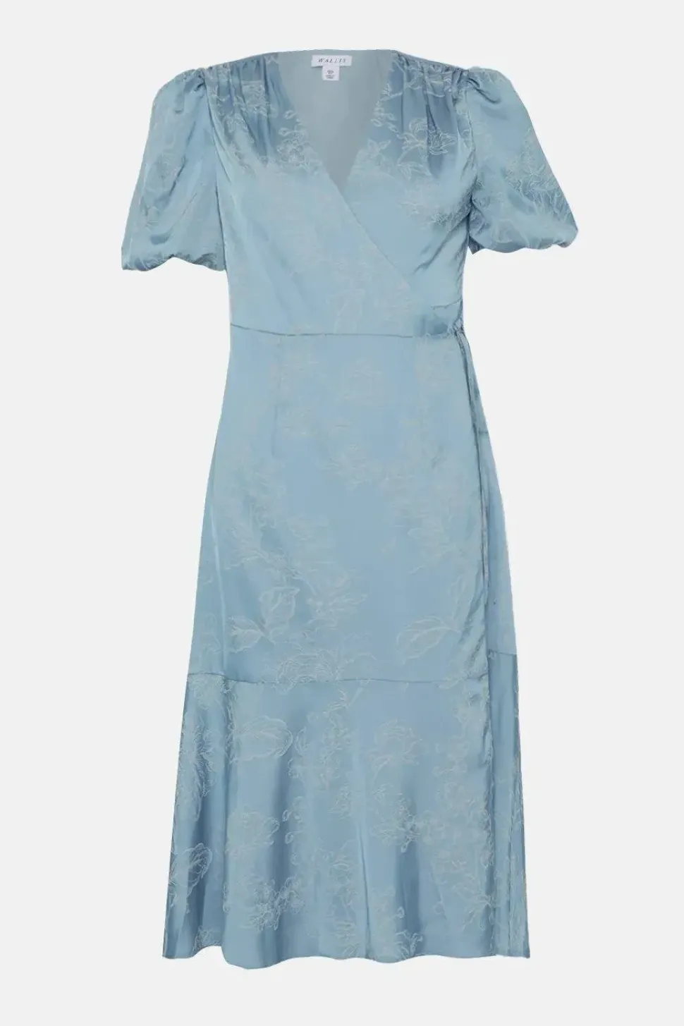 Petite Jacquard Floral Puff Sleeve Wrap Midi Dress