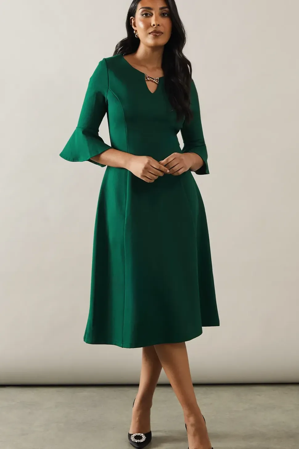Petite Keyhole Detail Ponte Midi Dress