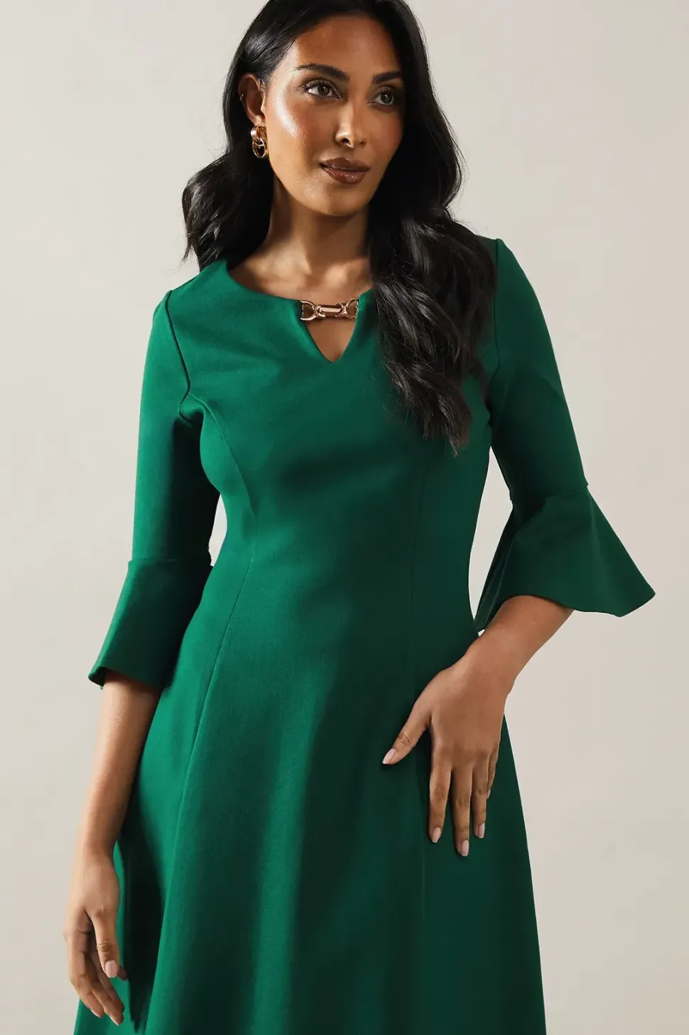 Petite Keyhole Detail Ponte Midi Dress