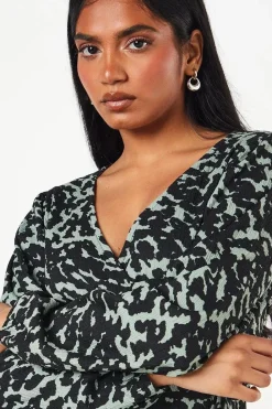 Petite Khaki Animal Wrap Mini Dress