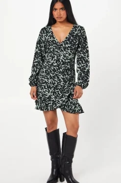 Petite Khaki Animal Wrap Mini Dress