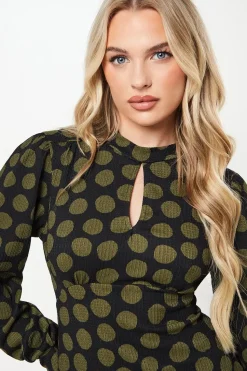 Petite Khaki Spot Keyhole Mini Dress
