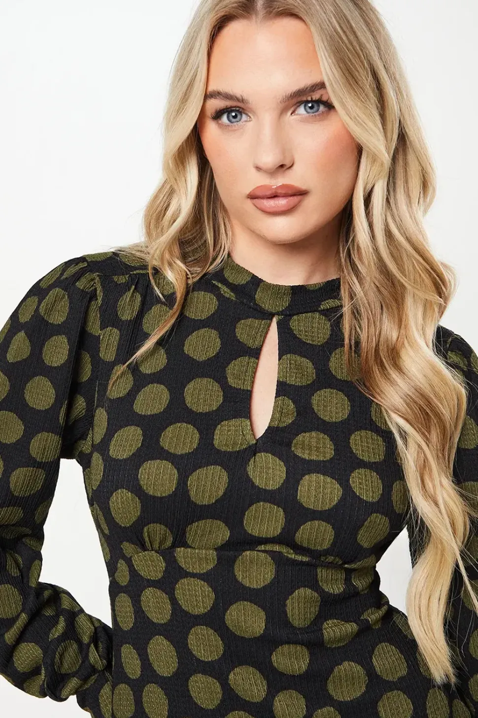 Petite Khaki Spot Keyhole Mini Dress