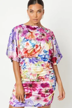 Petite Kimono Sleeve Mini Dress With Tie Neck
