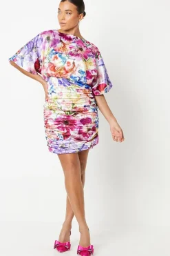 Petite Kimono Sleeve Mini Dress With Tie Neck