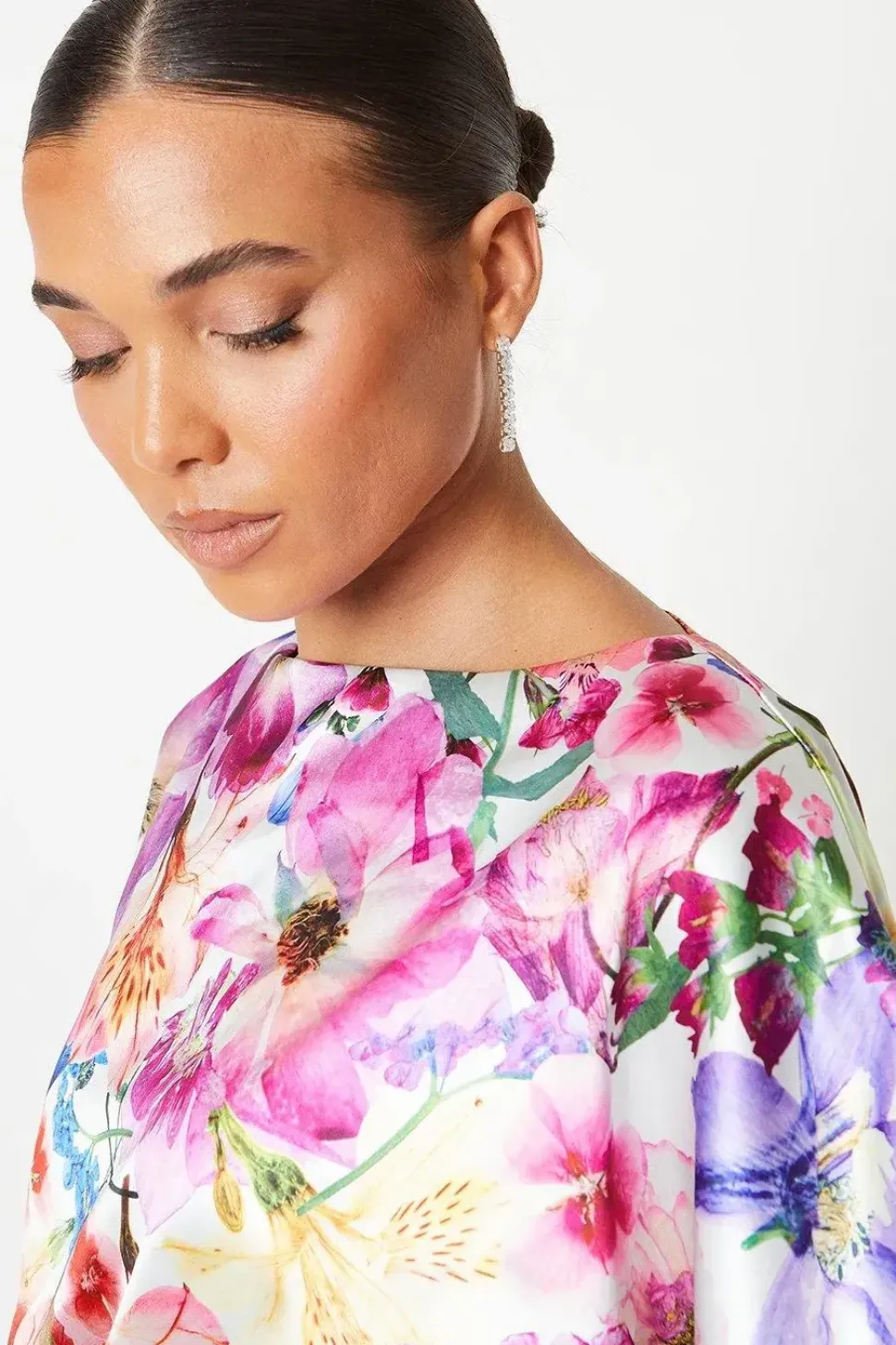 Petite Kimono Sleeve Mini Dress With Tie Neck