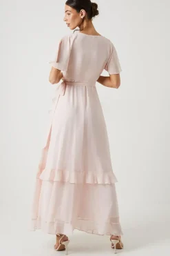 Petite Kimono Sleeve Ruffle Chiffon Maxi Bridesmaids Dress