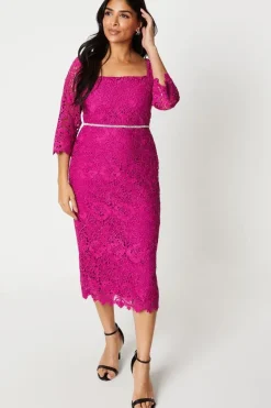 Petite Lace Embellished Waist Midi Dress