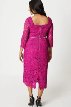 Petite Lace Embellished Waist Midi Dress