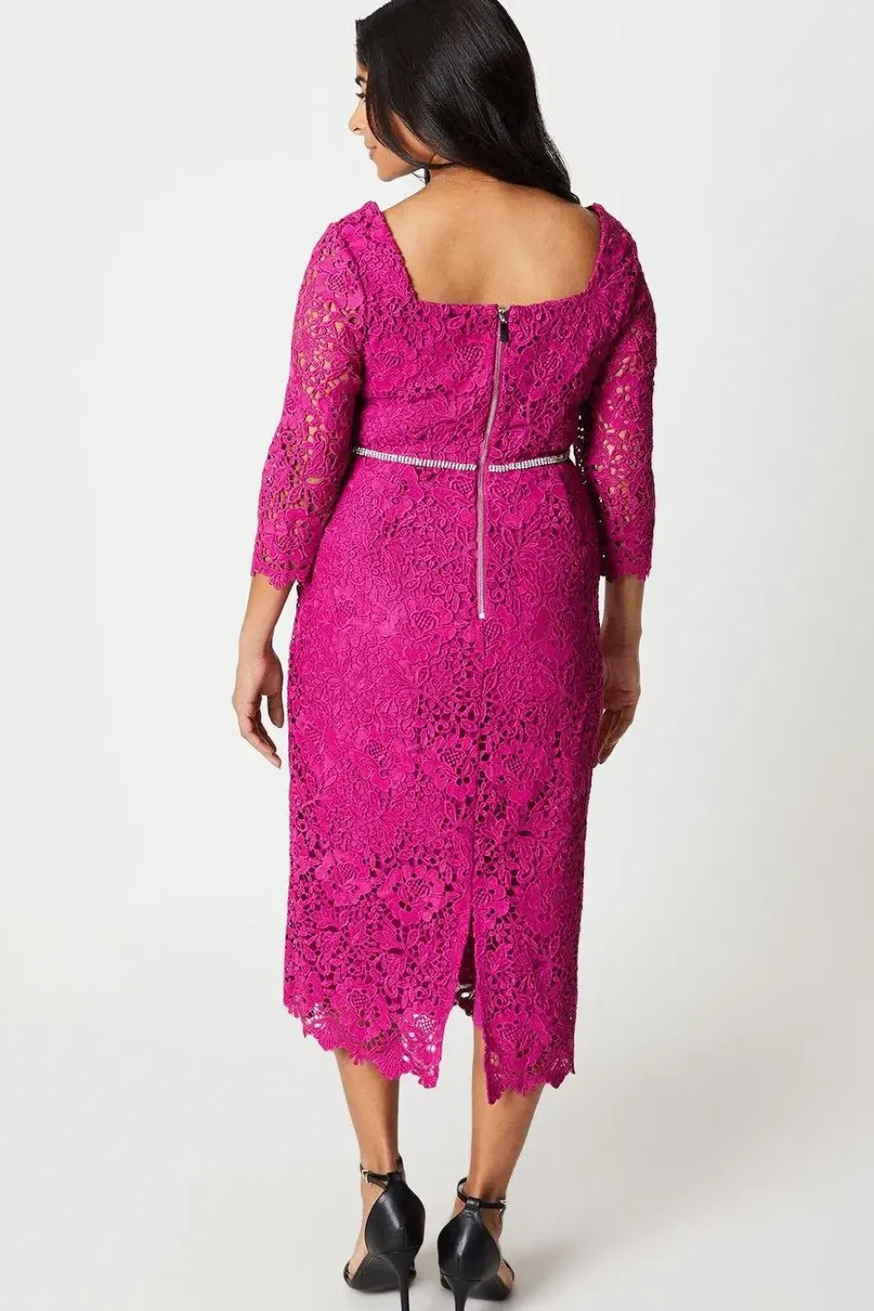 Petite Lace Embellished Waist Midi Dress