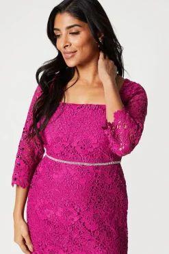 Petite Lace Embellished Waist Midi Dress