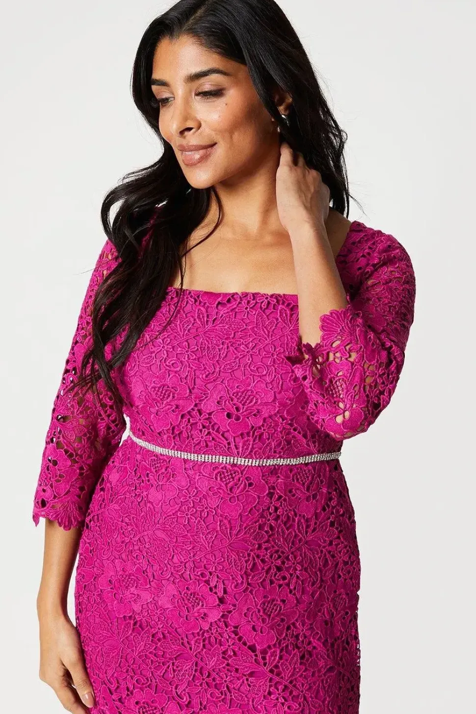 Petite Lace Embellished Waist Midi Dress