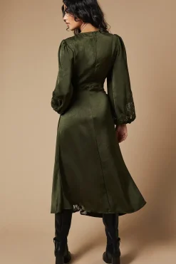 Petite Lace Insert Satin Midi Dress