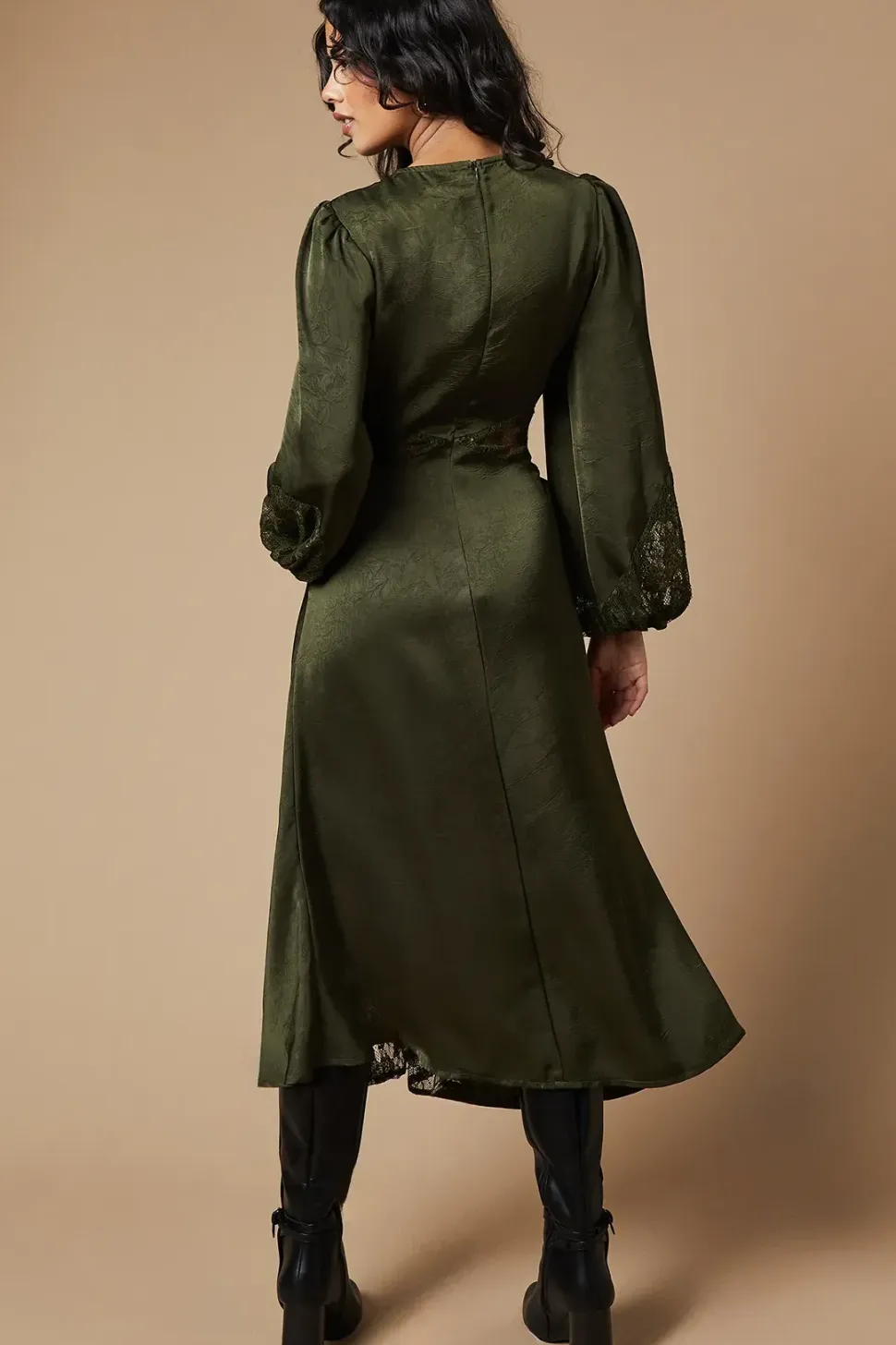 Petite Lace Insert Satin Midi Dress