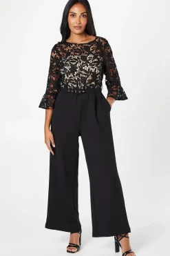 Petite Lace Ruffle Sleeve Jumpsuit