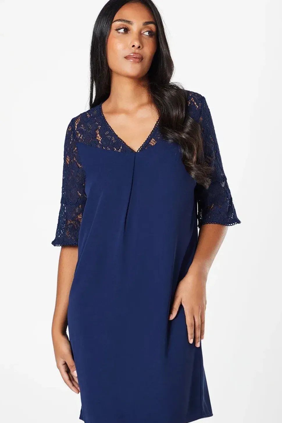 Petite Lace Ruffle Sleeve Shift Dress
