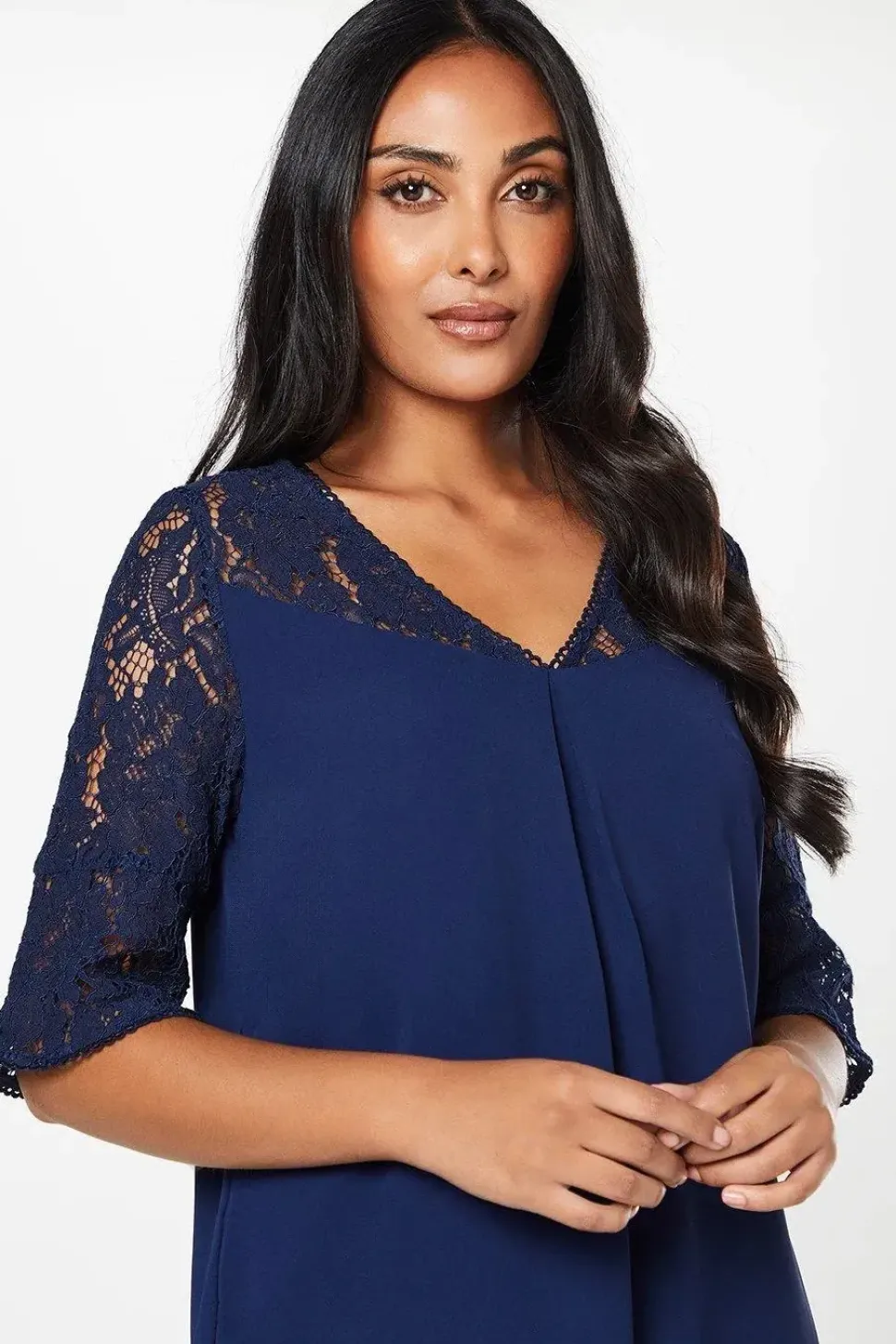 Petite Lace Ruffle Sleeve Shift Dress