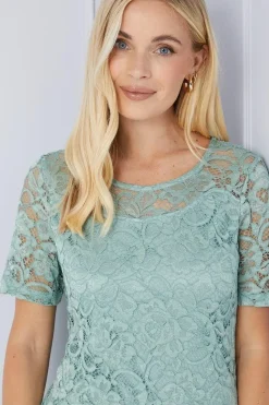Petite Lace Short Sleeve Pencil Dress