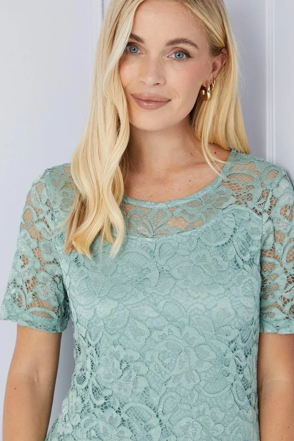 Petite Lace Short Sleeve Pencil Dress