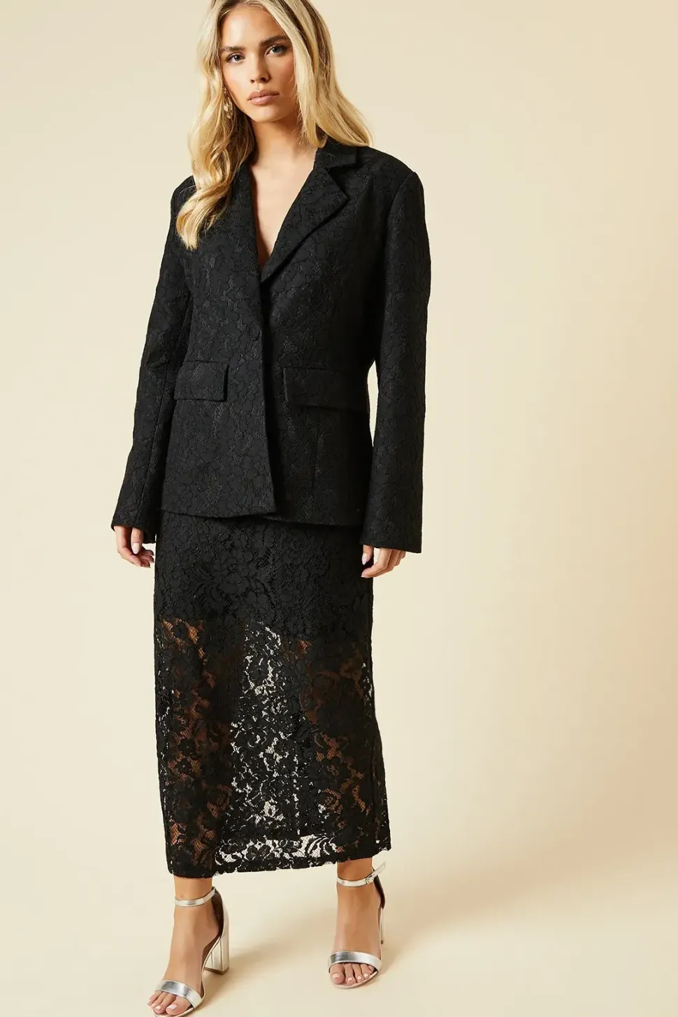 Petite Lace Single Breasted Blazer
