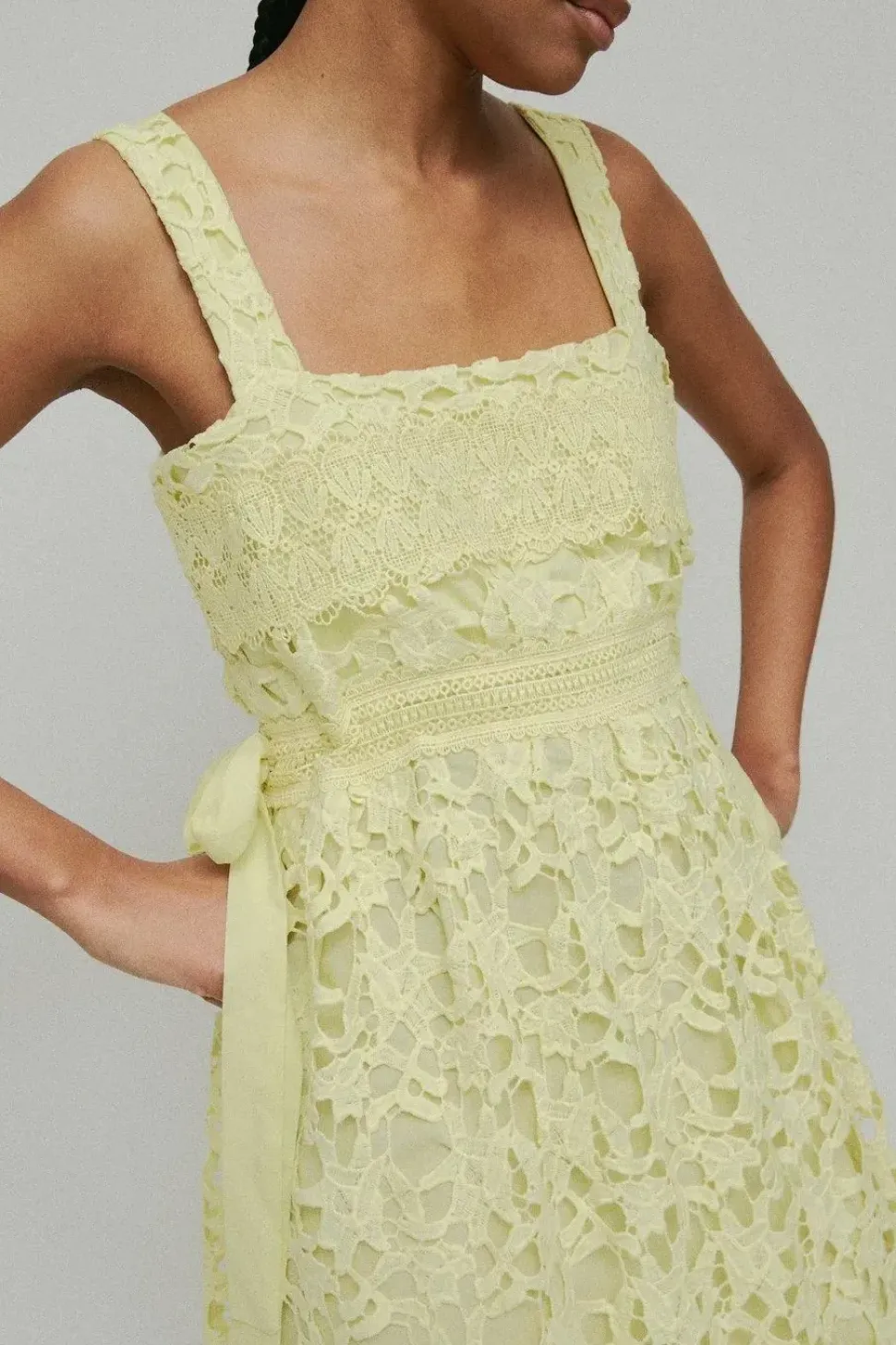 Petite Lace Strappy Square Neck Midi Dress